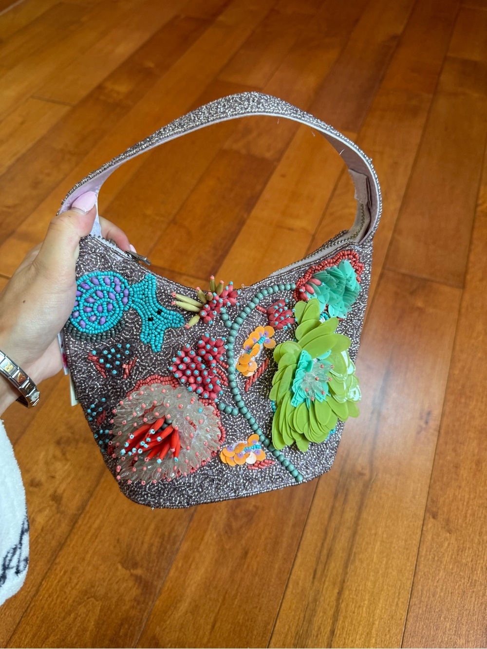 Embellished Floral Beaded small hand Bag in colorful and Bright Accents